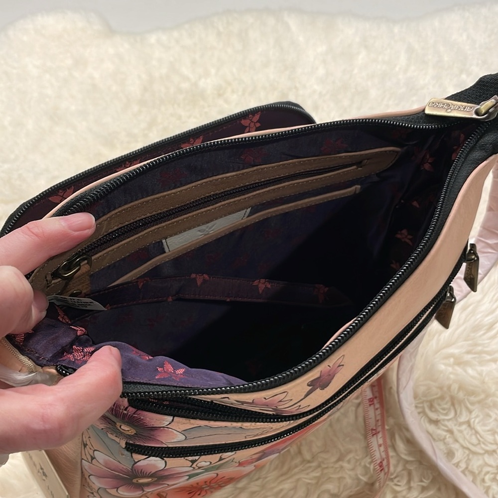 Anuschka Adjustable Crossbody Bag - Pink and Yellow Floral Design - Picture 8 of 9
